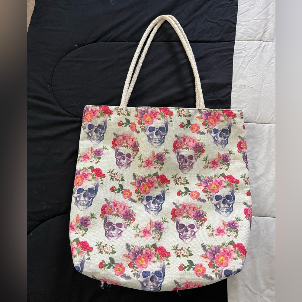 Skull and Flowers Shoulder Bag